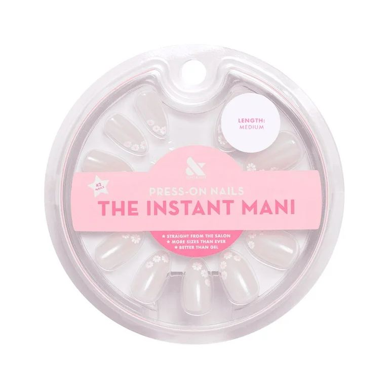 Olive & June Instant Mani Squoval Short Press-On Nails, Pink, Floral French, 42 Pieces | Walmart (US)