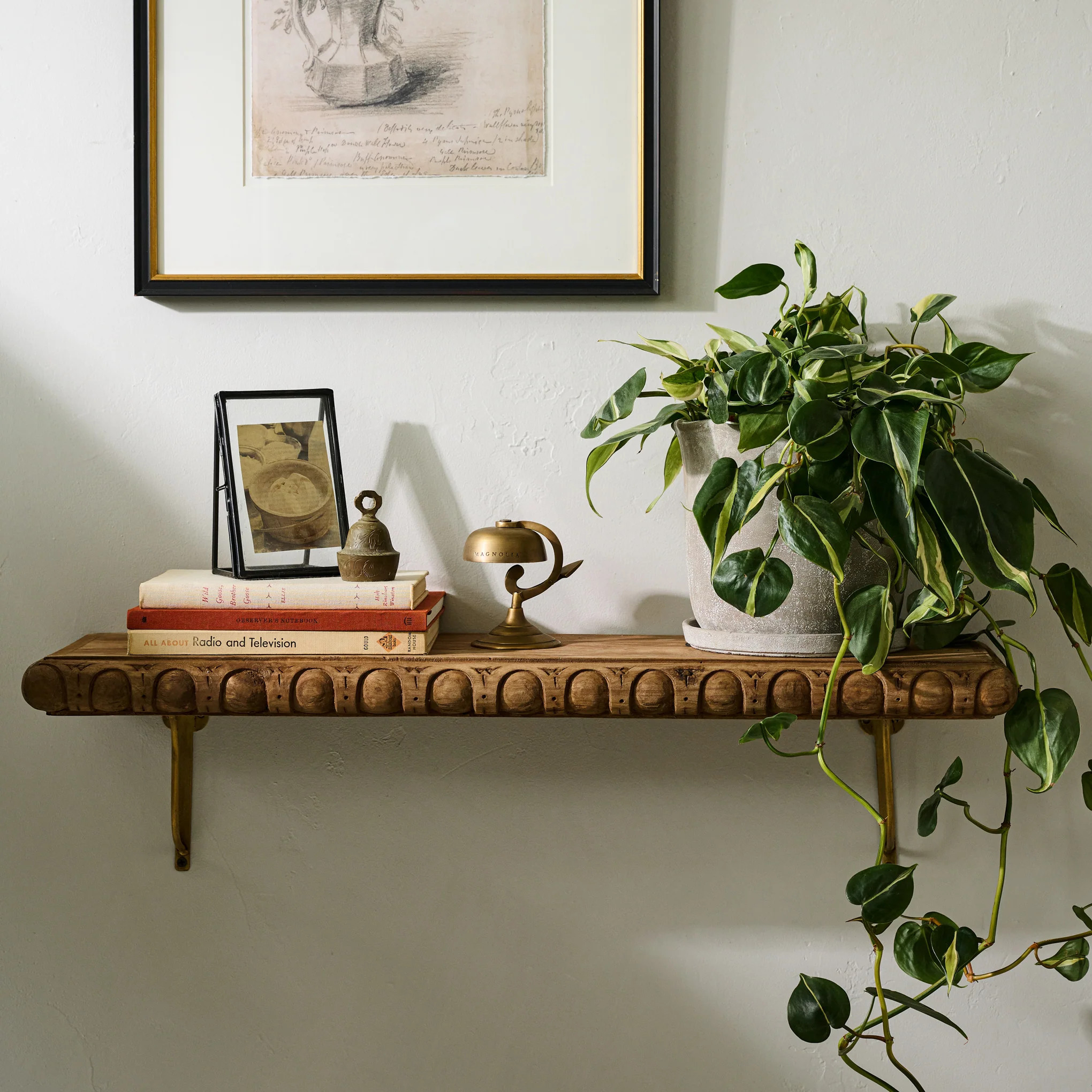 Griffin Hand Carved Wood Shelf | Magnolia