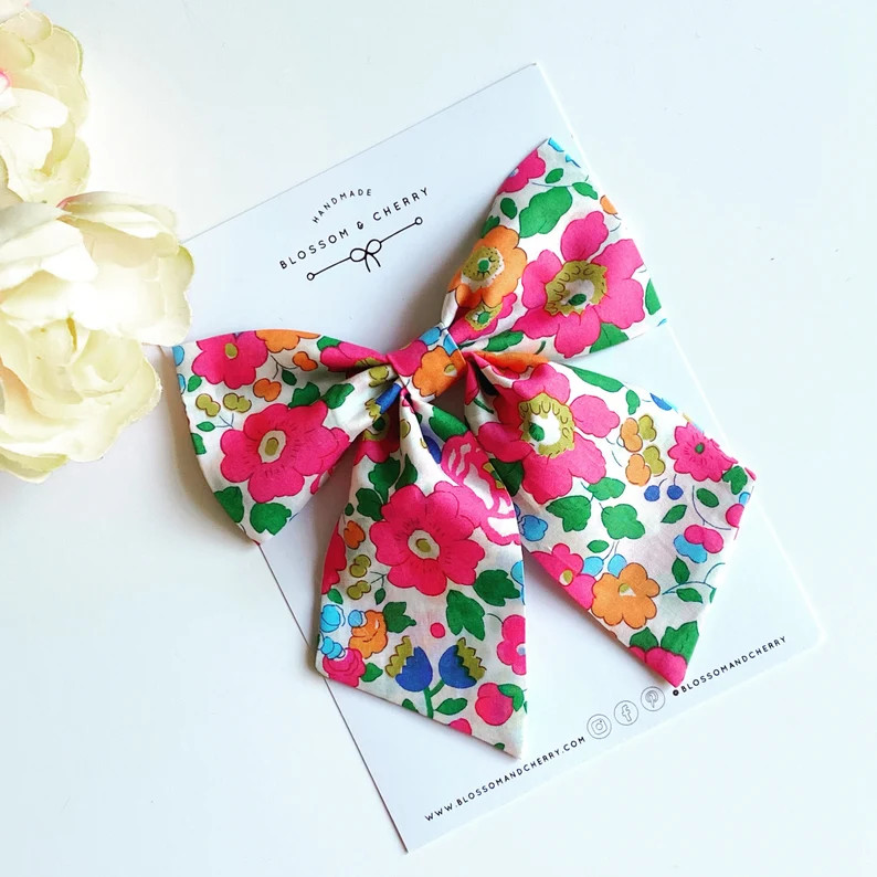 Floral Hair Bow, Liberty Betsy Sailor Bow Clip, Girl Bow Clip, Hair Clip - Etsy UK | Etsy (US)