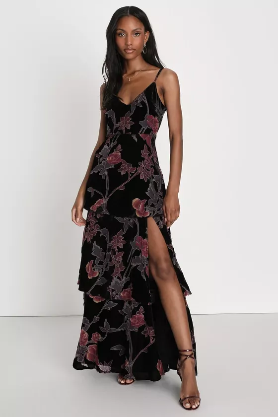Love To Love You Black Lace Floral Midi Dress – Haute2Wear