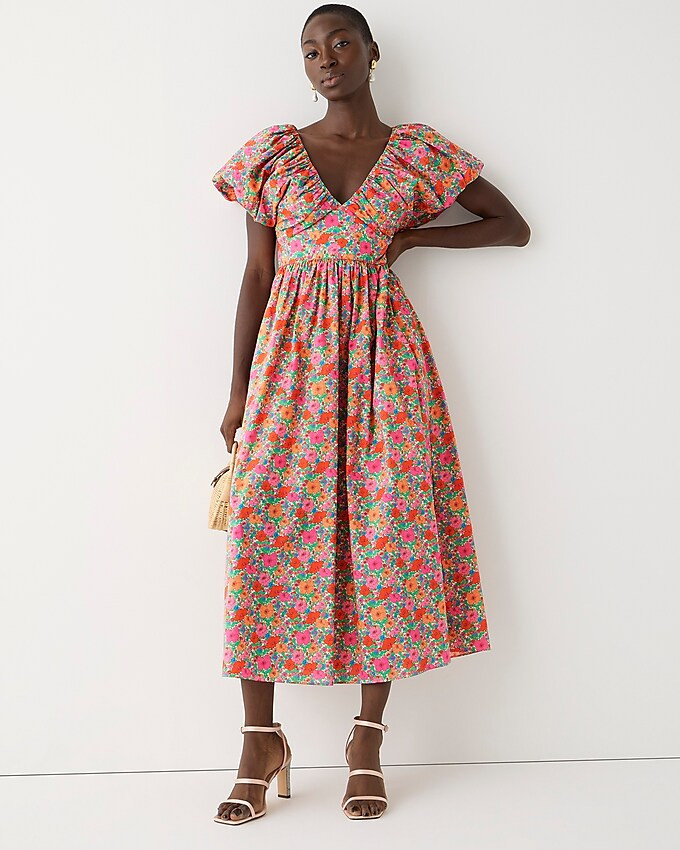 Collection bow-back puff-sleeve dress in Liberty® Meadow Song fabric | J. Crew US