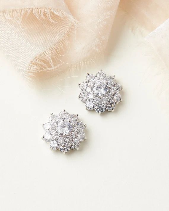 Floral Statement Earrings, Floral Cluster Earrings, CZ Stud Earrings, Floral CZ Cluster Earrings,... | Etsy (US)
