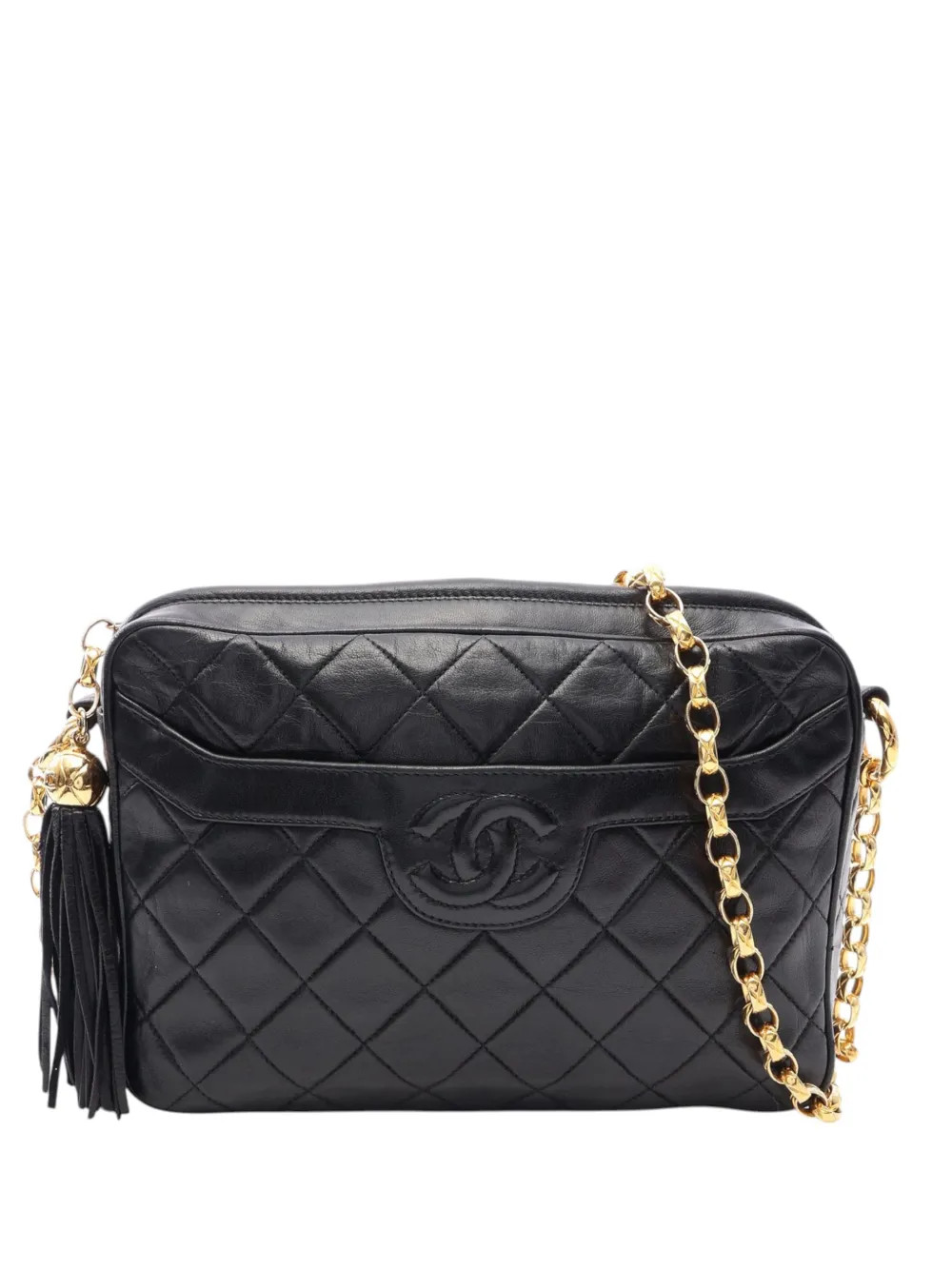 CHANEL Pre-Owned 1989-1991 Medium CC Quilted Lambskin Tassel Camera Bag crossbody bag - Black | Farfetch Global