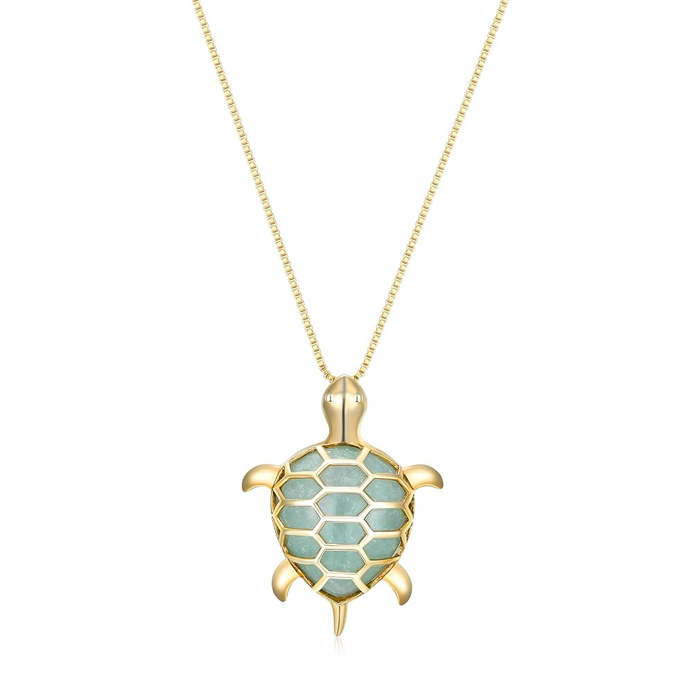 Amazon Essentials womens Yellow 18K Gold Plated Sterling Silver Genuine Green Jade Turtle Pendant... | Amazon (US)