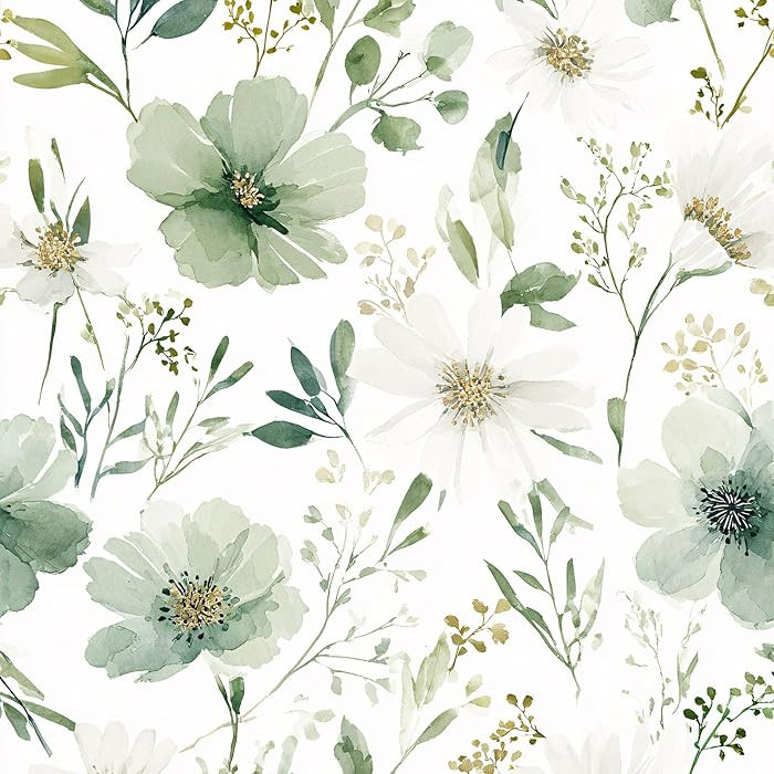 Sage Green Floral Peel and Stick Wallpaper Self Adhesive Removable Modern for Bedroom Accent Wall... | Amazon (US)