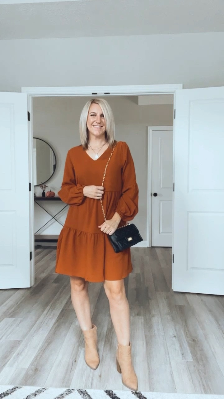 The perfect t dress for Thanksgiving! Or family photos. Comes in multiple colors. Wearing a small. Fits true to size. 
Fall dress, fall outfit

#LTKFindsUnder50 #LTKSeasonal