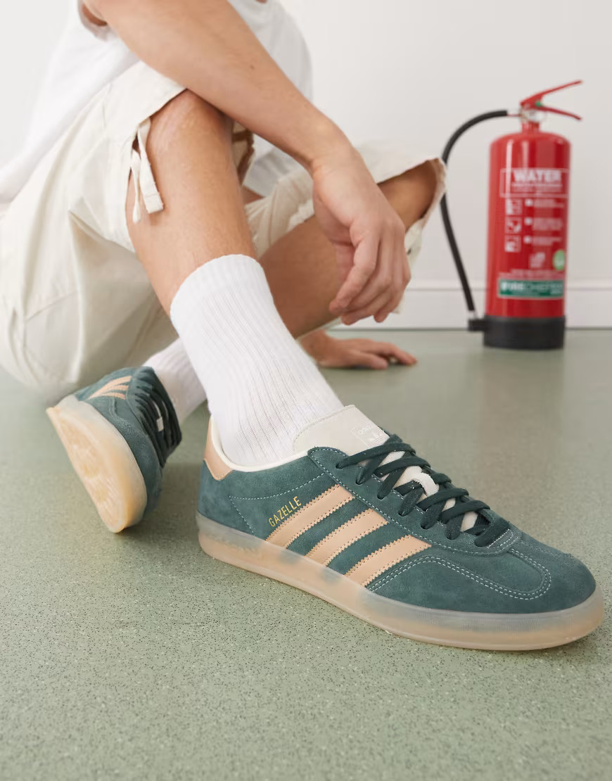 adidas Originals Gazelle Indoor sneakers in green and beige-Black | ASOS (Global)