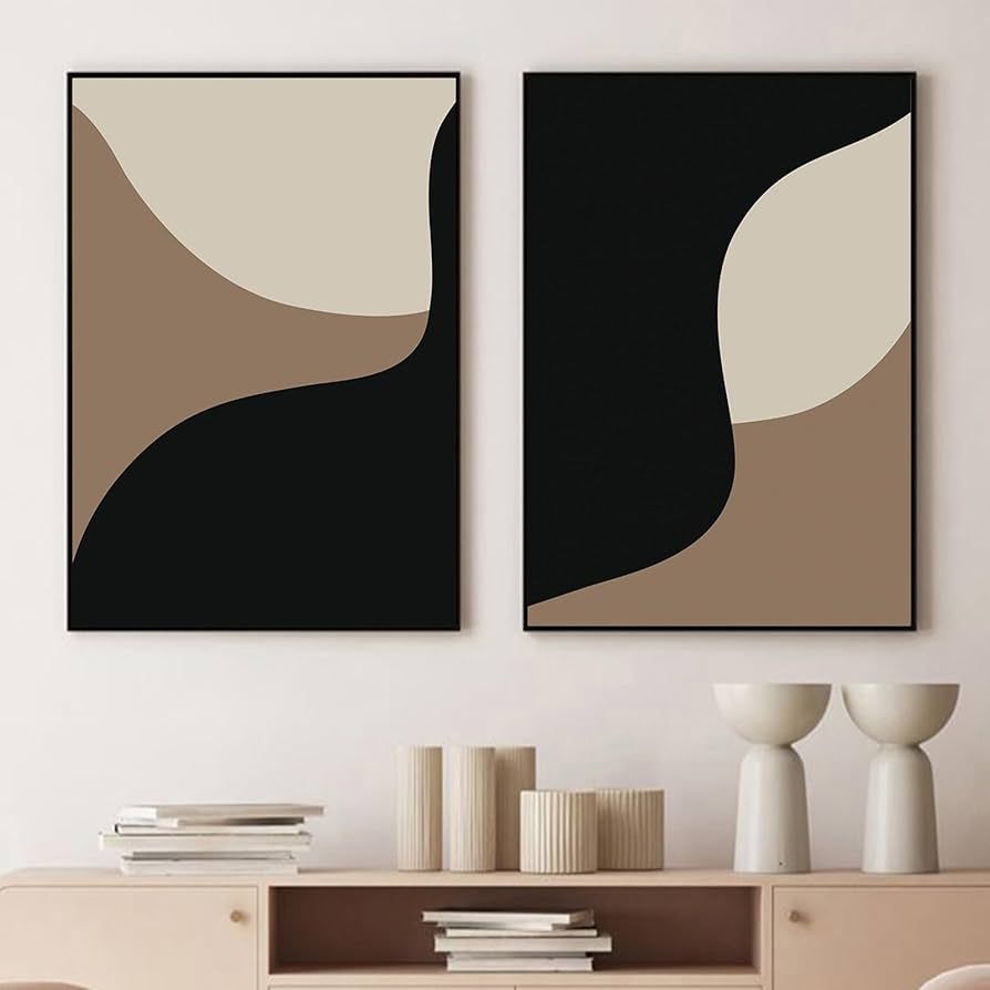Black and Brown Boho Wall Art Neutral Abstract Canvas Painting Black and Beige Pictures for Livin... | Amazon (US)
