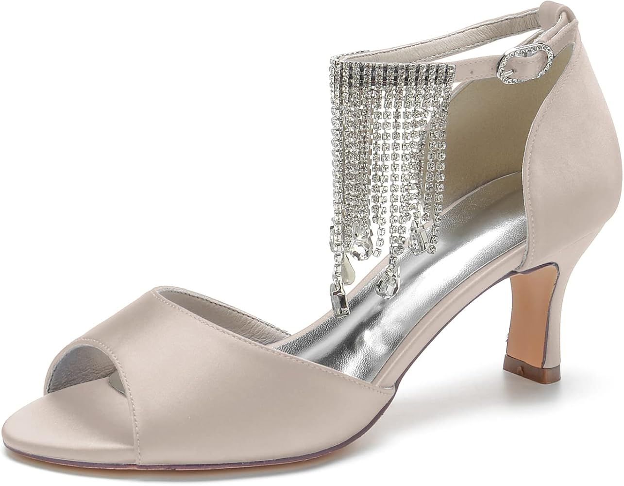 Womens Rhinestones Wedding Sandals Kitten Heel Bridal Shoes Pendant Peep Toe | Amazon (US)