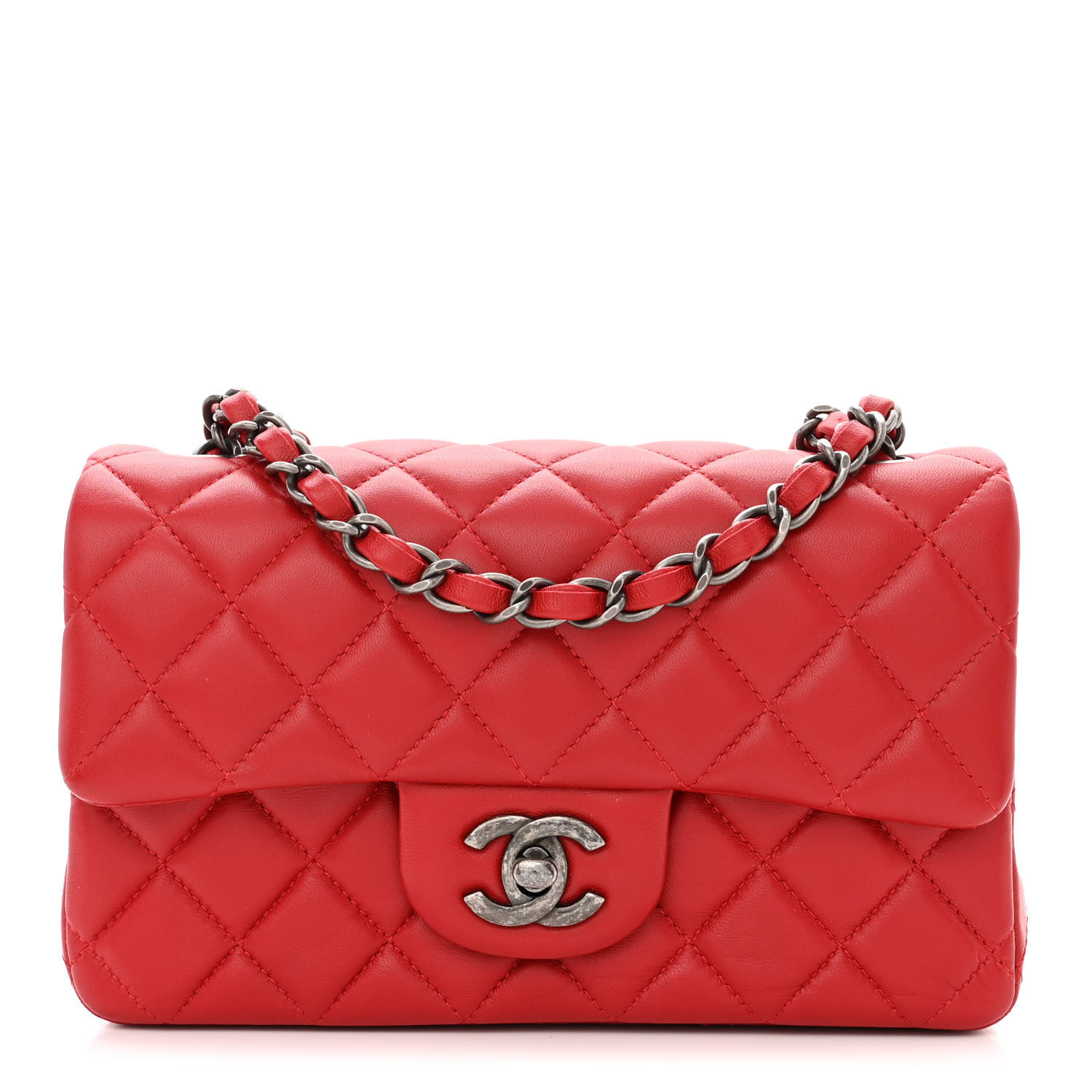 Lambskin Quilted Mini Rectangular Flap Red | FASHIONPHILE (US)