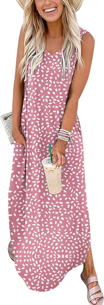 ANRABESS Women Maxi Dress Summer Casual Sleeveless V Neck Sundress Coverups Beach Vacation Clothe... | Amazon (US)