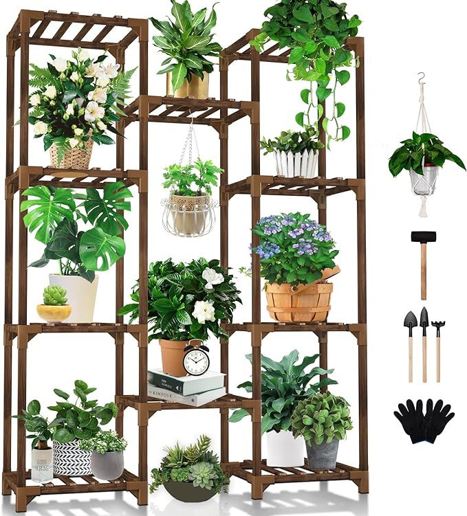 Uneedem Plant Stand Indoor Outdoor, Tall Plant Shelf for Multiple Plants, 10 tiers 11 Pot Large P... | Amazon (US)