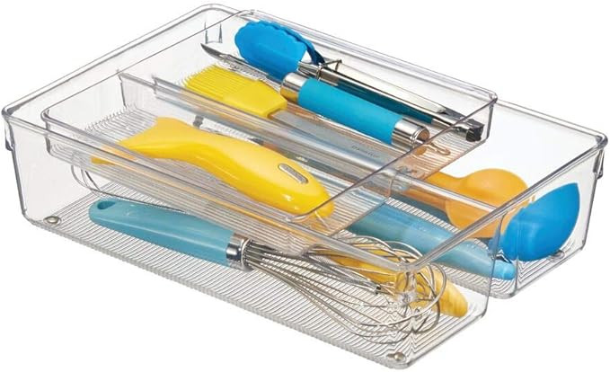 mDesign Stackable Kitchen Storage Drawer Organizer Bin with Top Nesting Tray - Divided Compartmen... | Amazon (US)
