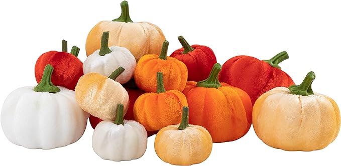 joybest 16Pcs Assorted Mini Velvet Pumpkins Artificial Pumpkins Orange White Pumpkins Thanksgivin... | Amazon (US)