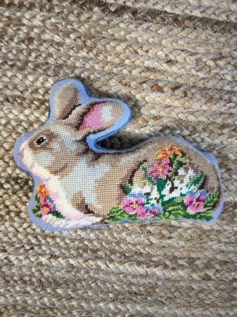 Vintage Needlepoint Bunny Rabbit Pillow Chinoiserie Chic Preppy Eclectic Decor Nursery Decor Gran... | Etsy (US)