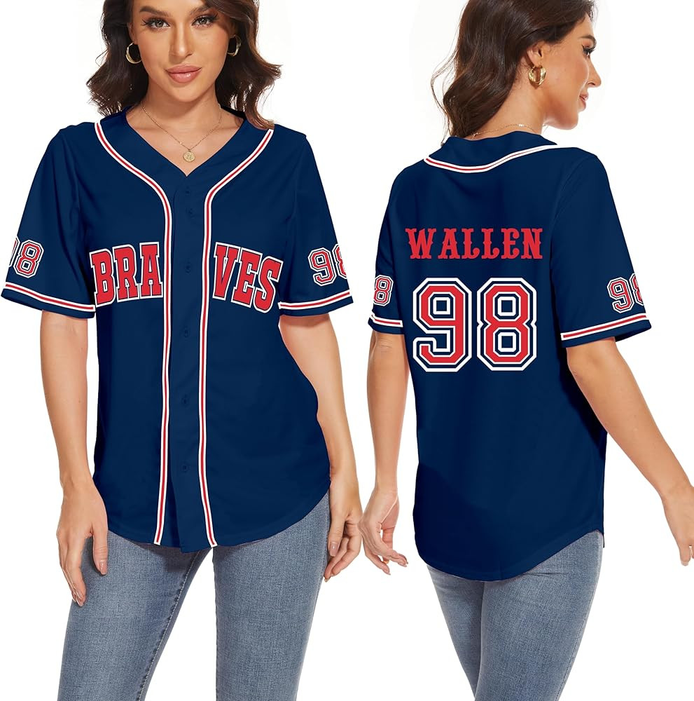 98 Baseball Jersey Women Country Vintage Music Shirts Graphic Fan Tshirt Button Down Short Sleeve... | Amazon (US)