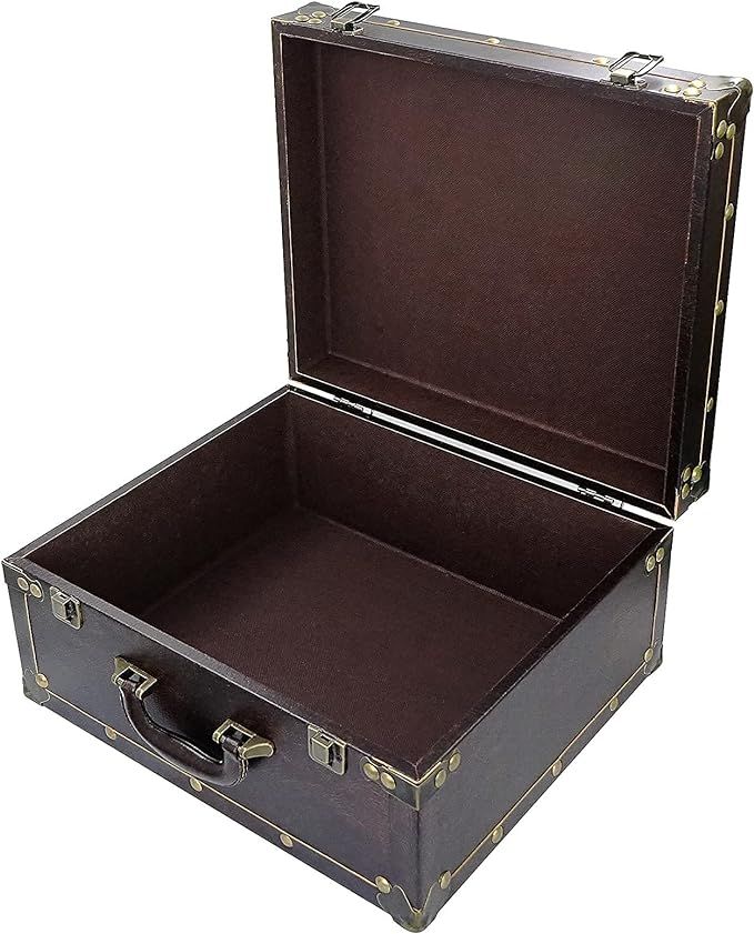DreamsEden Large Wooden Decorative Storage Trunk - Wood Leather Treasure Chest Box Vintage Suitc... | Amazon (US)