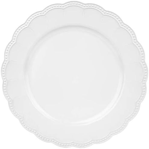 Koyal Wholesale 13" Matte White Beaded Scallop Charger Plates, Bulk Set of 4 Acrylic Plastic Char... | Amazon (US)