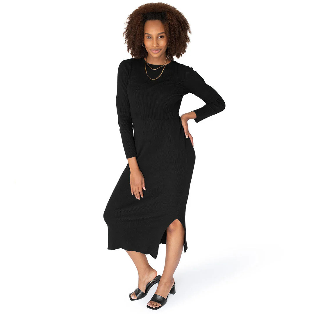 2-in-1 Nursing & Maternity Knit Midi Dress | Black | Kindred Bravely