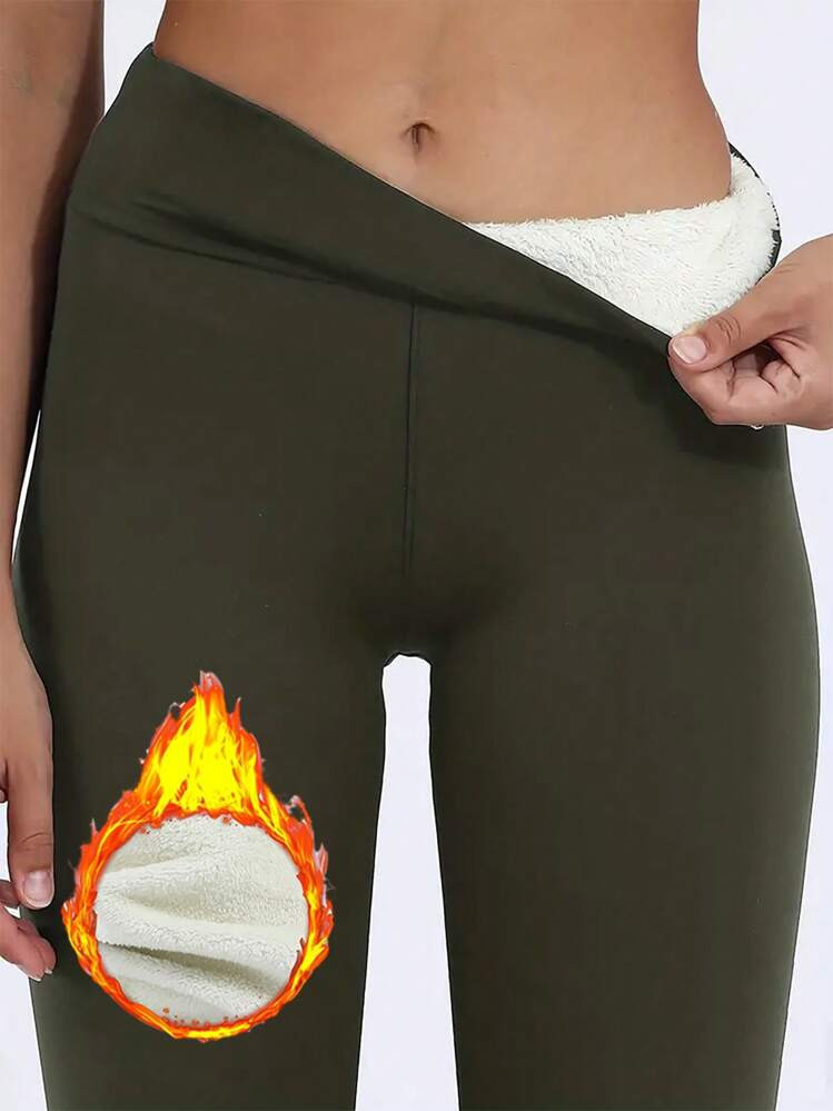 Trends1pc Women Winter SportLeggings High Waist Thick Wool Pants Warm Velvet Thick Thermal Pants ... | SHEIN