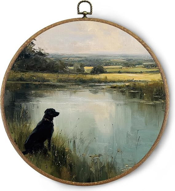 BitKAM Farmhouse Vintage Dog Round Wall Art Decor, Cottagecore Rustic Hunting Dogs Canvas Prints ... | Amazon (US)