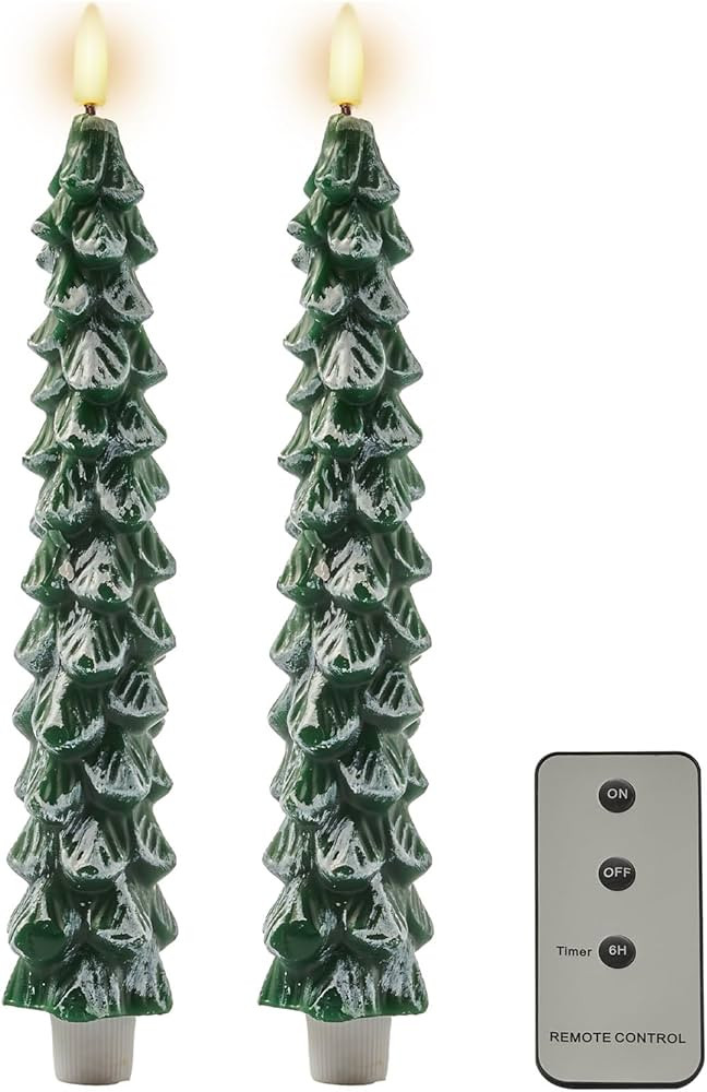 DN DECONATION Flameless Christmas Tree Candlesticks with Remote, LED Christmas Flameless Taper Ca... | Amazon (US)