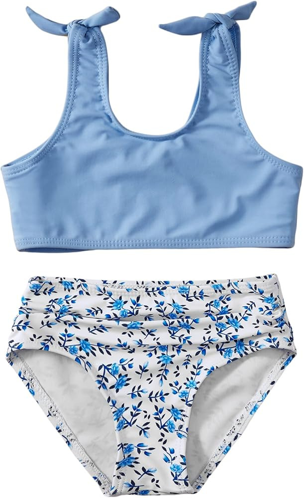 Toddler Girls Swimsuit Bowknot Swimwear Kids Two Piece Bathing Suits Bikini Set for Girls 2-12 Ye... | Amazon (US)