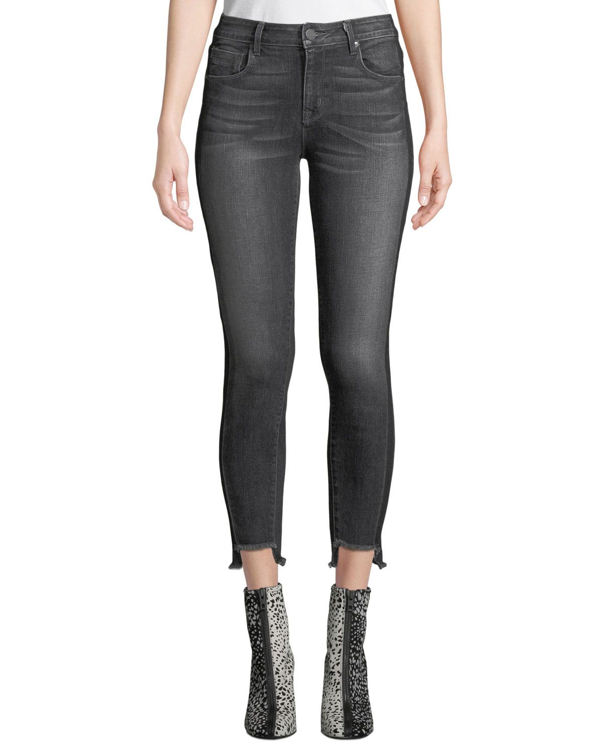 Twisted-Seam Cropped Skinny Jeans with Raw-Edge Step-Hem | Neiman Marcus