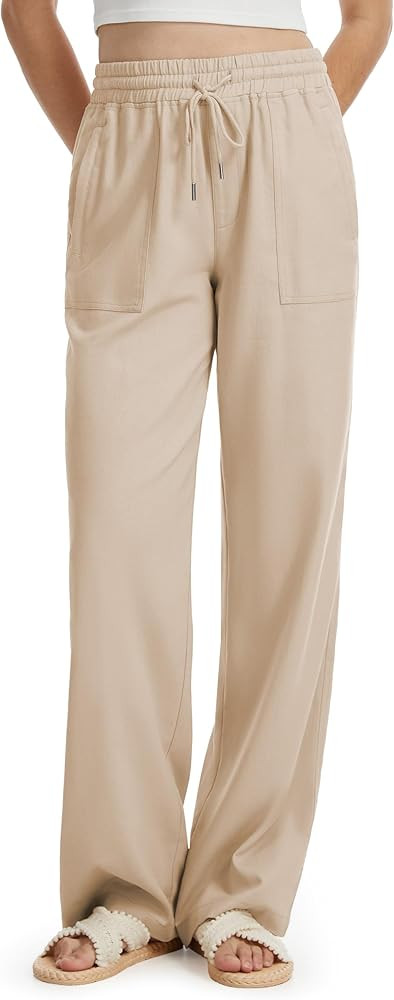 Tall Women 32/34/36 Inseam Linen Pants Wide Leg Casual Palazzo Trousers Summer Beach Lounge Botto... | Amazon (US)