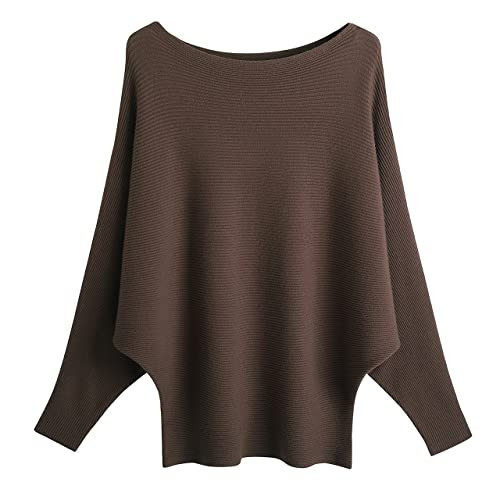 GABERLY Boat Neck Batwing Sleeves Dolman Knitted Sweaters and Pullovers Tops for Women (Coffee, One Size) | Amazon (US)