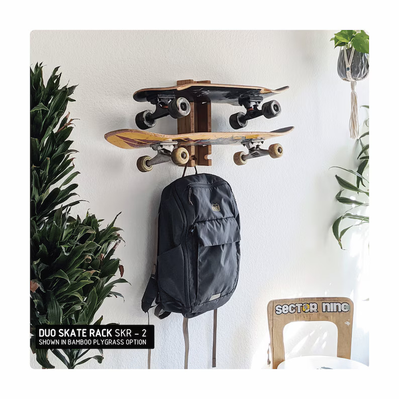 Premium Skate Rack - 2 Board / Wall Mount / Economy Pine Plywood / Solid Pine Wood / Bamboo Plygr... | Etsy (US)