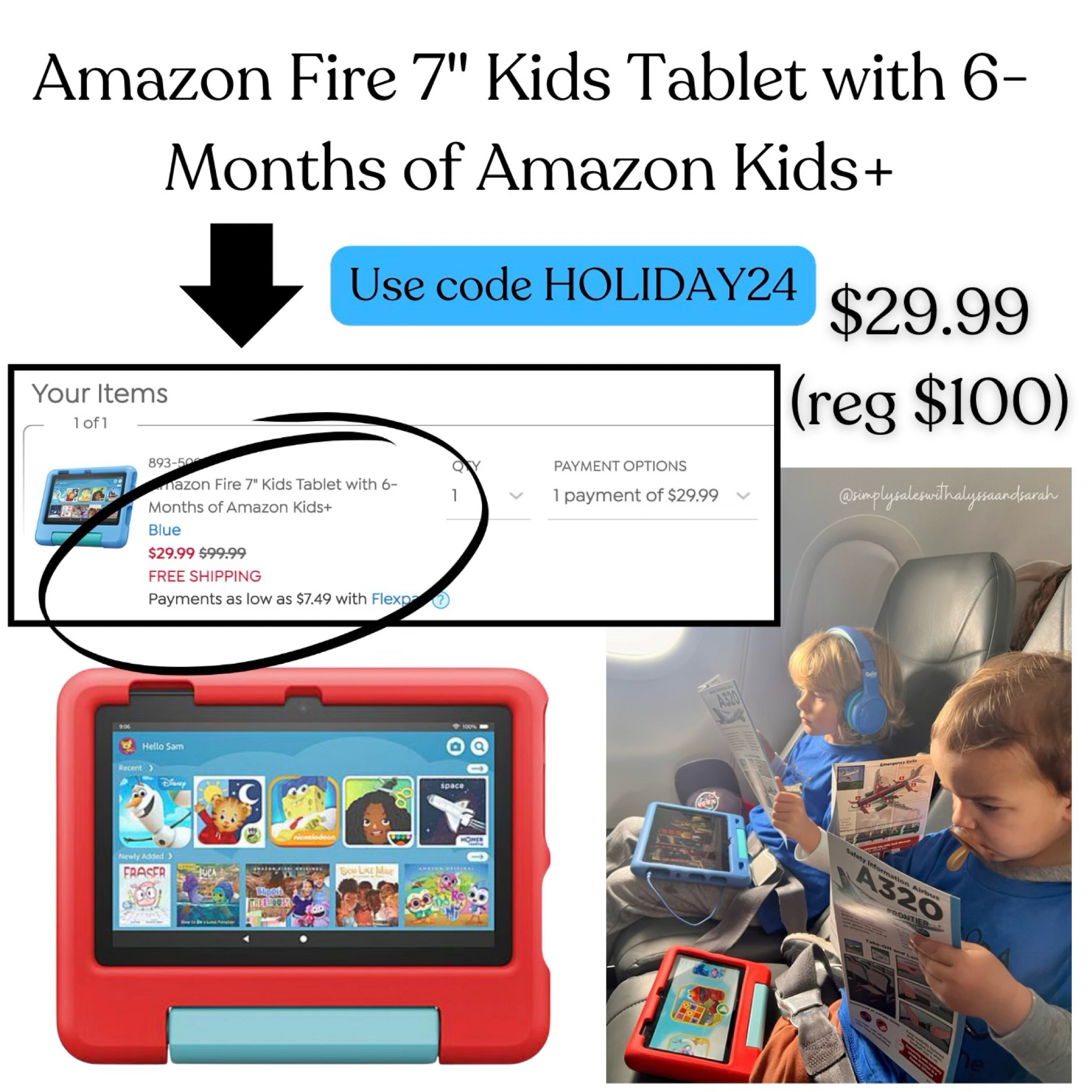 ✈️ These tablets were lifesavers on our flight back from Florida this past weekend!

Right now, you can grab the Amazon Fire 7" Kids Tablet for just $29.99 (regularly $100!) by using a new email and code HOLIDAY2024 at checkout. It comes with 6 months of Amazon Kids+ and FREE shipping!

We have these tablets, and they’ve been amazing. They’re the perfect size for little hands and make travel SO much easier. Highly recommend snagging one (or two!) at this price – it’s WAY less than what I paid!

#LTKCyberWeek #LTKHoliday #LTKKids