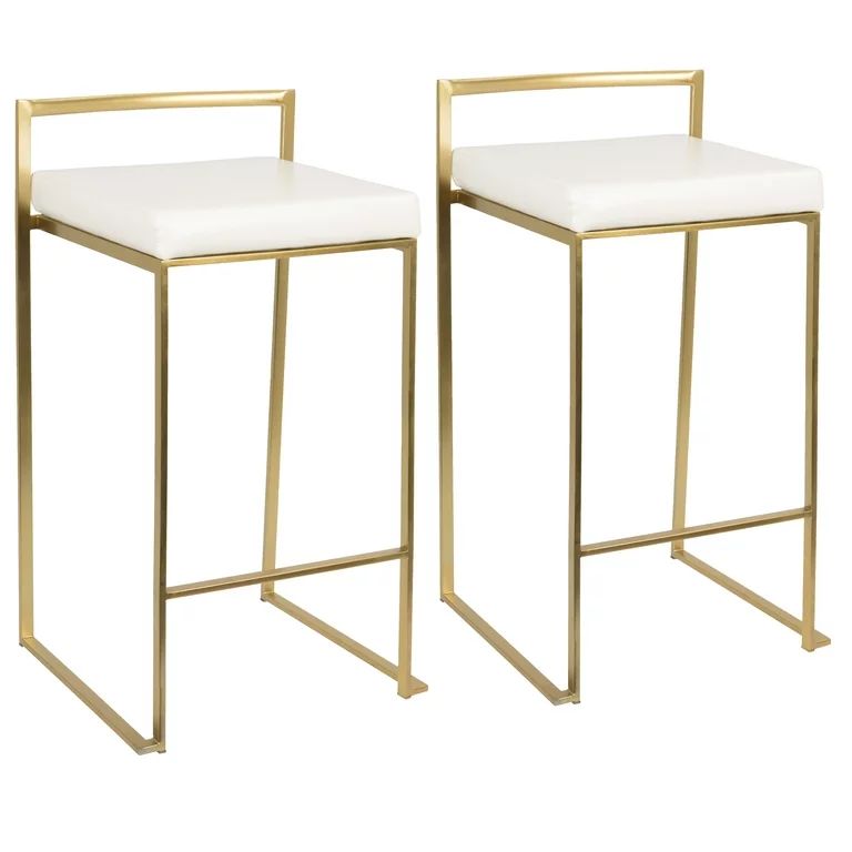 Fuji Contemporary Counter Stool in Gold with White Faux Leather by LumiSource - Set of 2 | Walmart (US)
