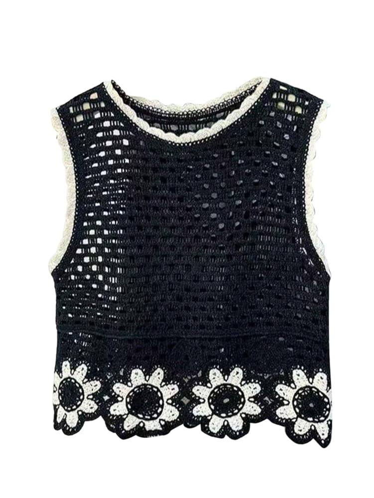 GORGLITTER Women's Crochet Tank Tops Hollow Out Sweater Vest Scoop Neck Sleeveless Cover Up Boho ... | Amazon (US)