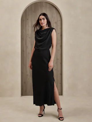 Pleated-Shoulder Maxi Dress | Banana Republic Factory