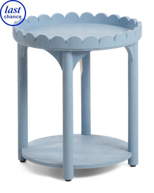 22x20 Solid Wood Round Scalloped Table With Shelf | Furniture & Lighting | Marshalls | Marshalls