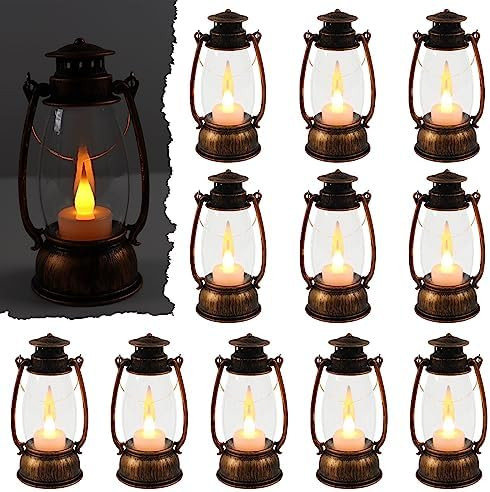 12Pcs Mini Lantern Decorative with Flickering LED Candle, 6Inch Small Western Lantern for Table C... | Amazon (US)