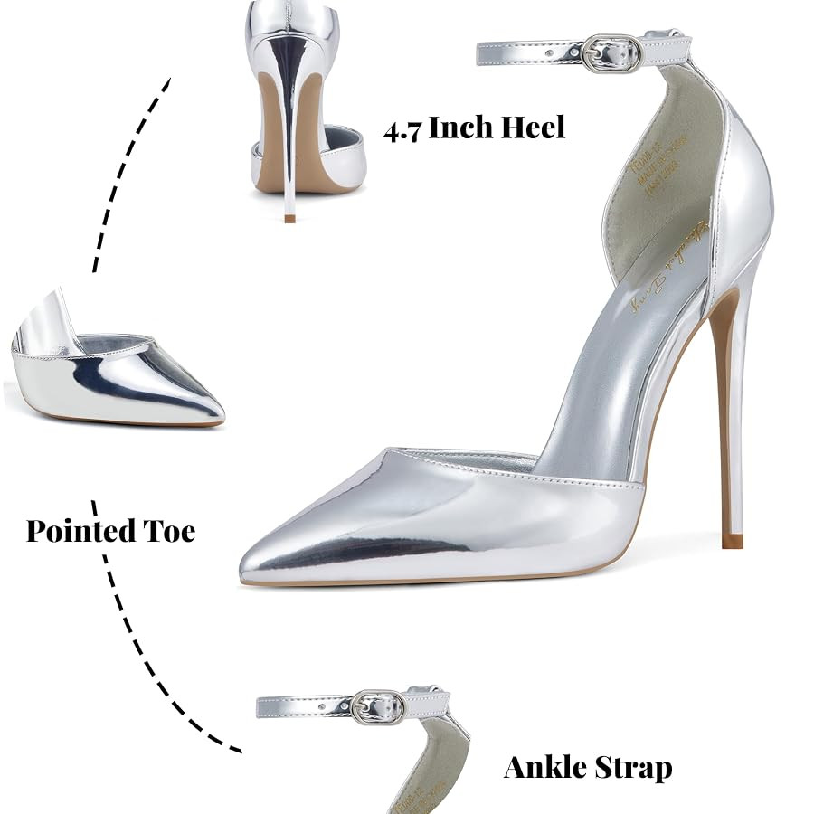 Elisabet Tang High Heels, Women Pumps D'Orsay Ankle Strap Pointed Toe Stiletto Heels Party Weddin... | Amazon (US)