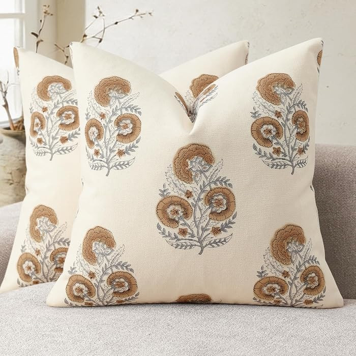YCOLL Vintage Floral Print Pillow Covers 18x18 Set of 2 Patterned Accent Decorative Cushion Cover... | Amazon (US)