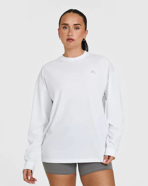 Classic Oversized Lightweight Long Sleeve Top 
 White | Oner Active (UK / US)