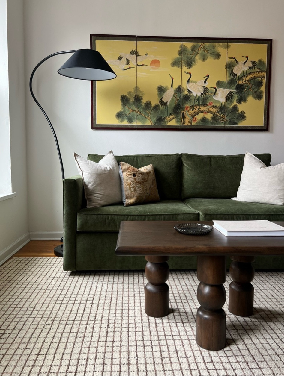 Modern living room furniture, modern wood coffee table, rectangular coffee table, green velvet sofa, sleeper sofa, black arch floor lamp, large artwork, nuetral pillows, nuetral modern rug

#LTKHome #LTKStyleTip