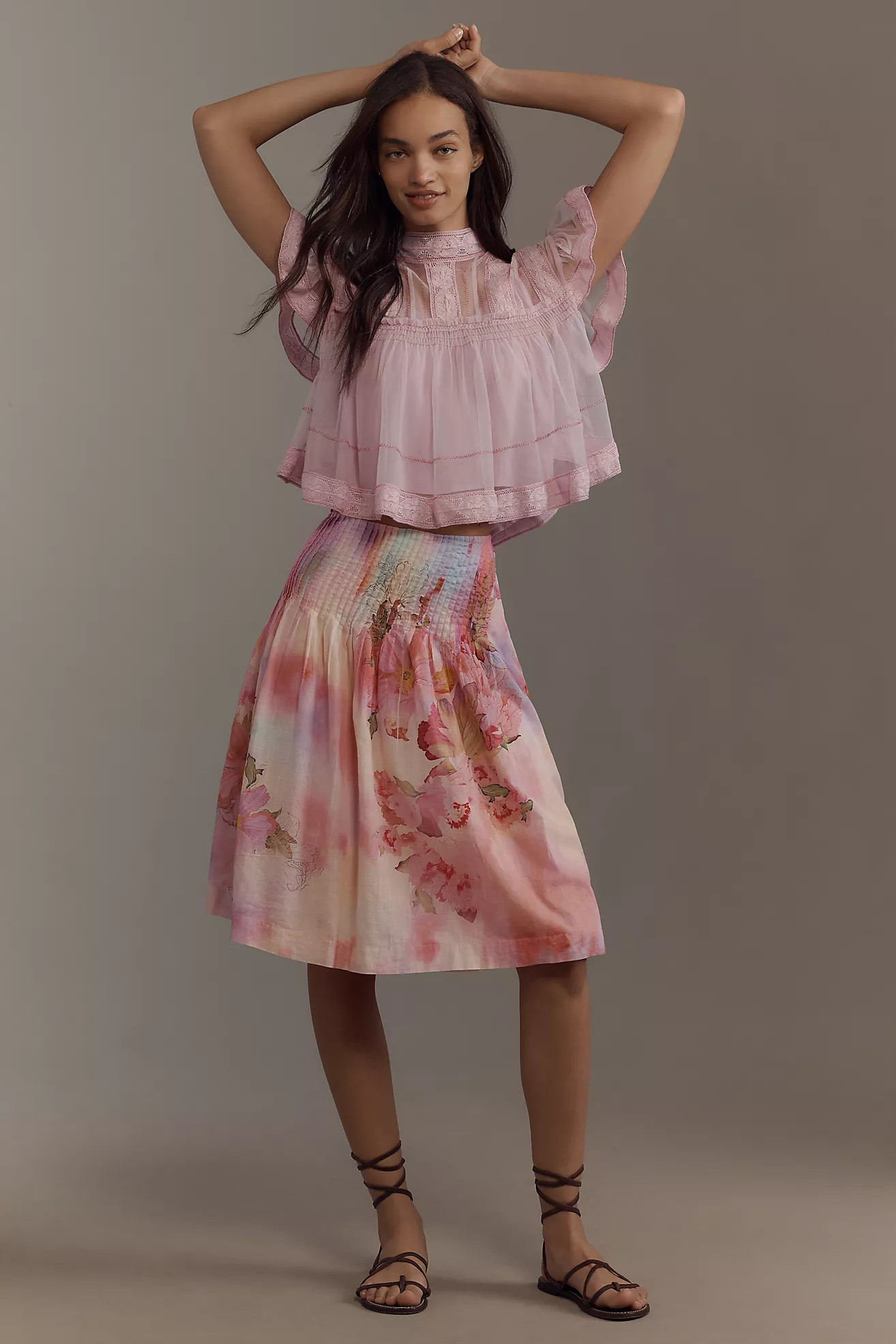 By Anthropologie Low-Rise Gathered-Yoke Knee-Length Skirt | Anthropologie (US)