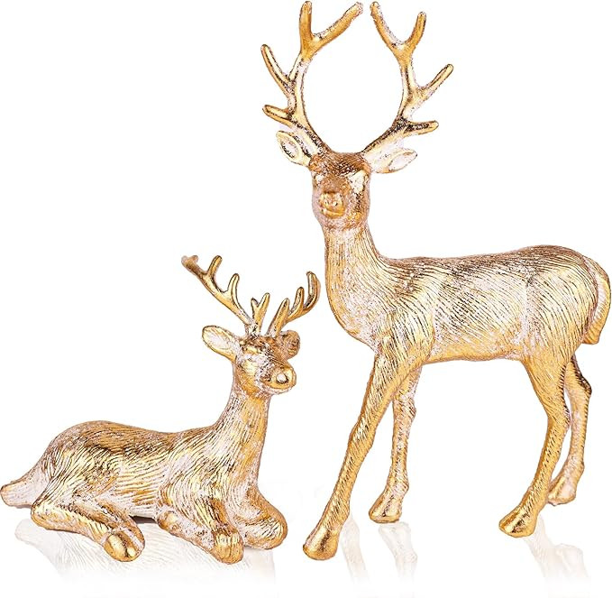 Retro Distressed Texture Reindeer Figurines, 2pcs Gold Deer Christmas Decor for Tabletop Mantel, ... | Amazon (US)