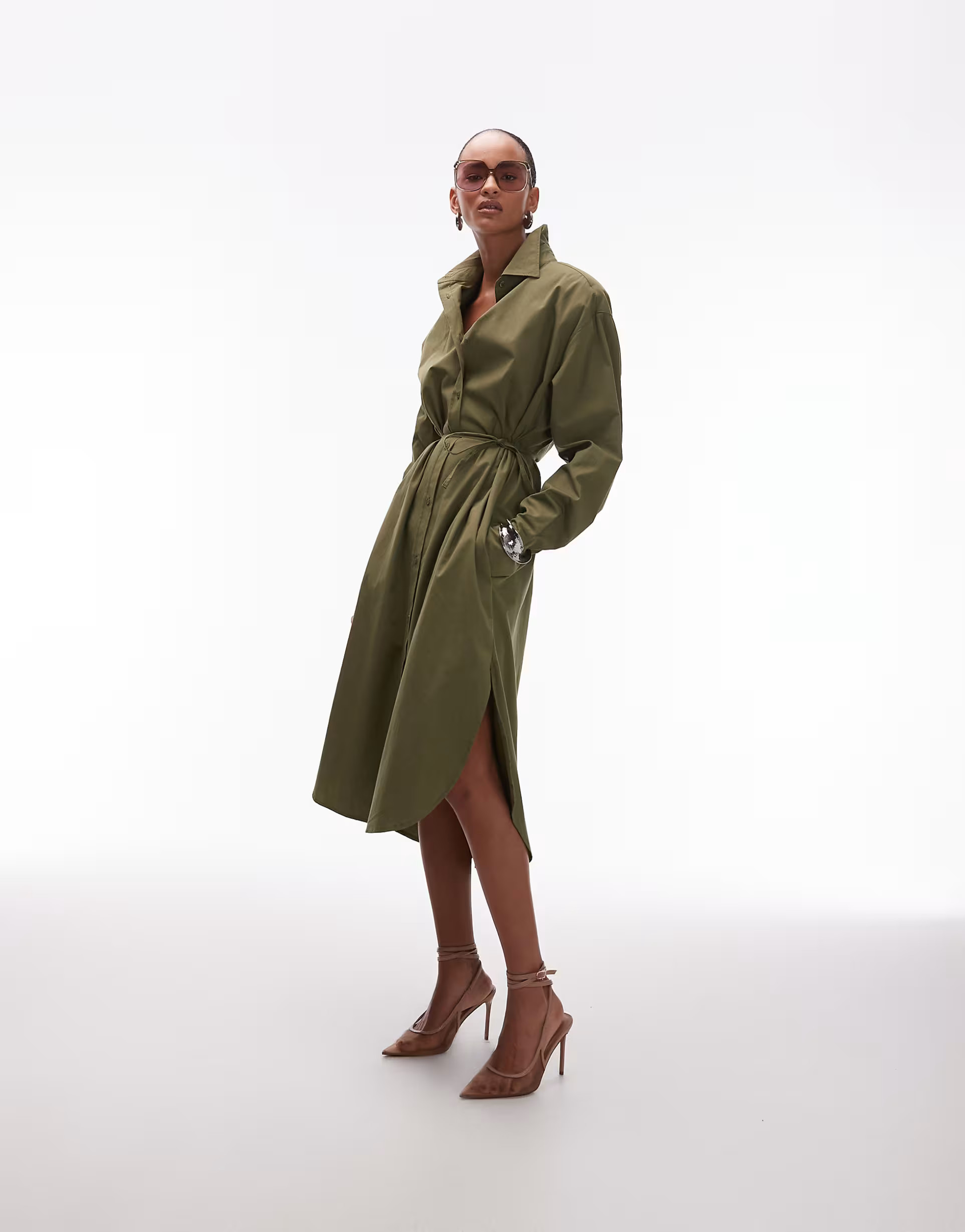 ASOS DESIGN oversized maxi shirt dress in olive green | ASOS (Global)