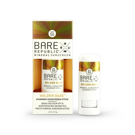 Bare Republic Mineral Shimmer Sunscreen Stick - Golden Daze, SPF 50, Reef Friendly, Fragrance Free,  | Walmart (US)