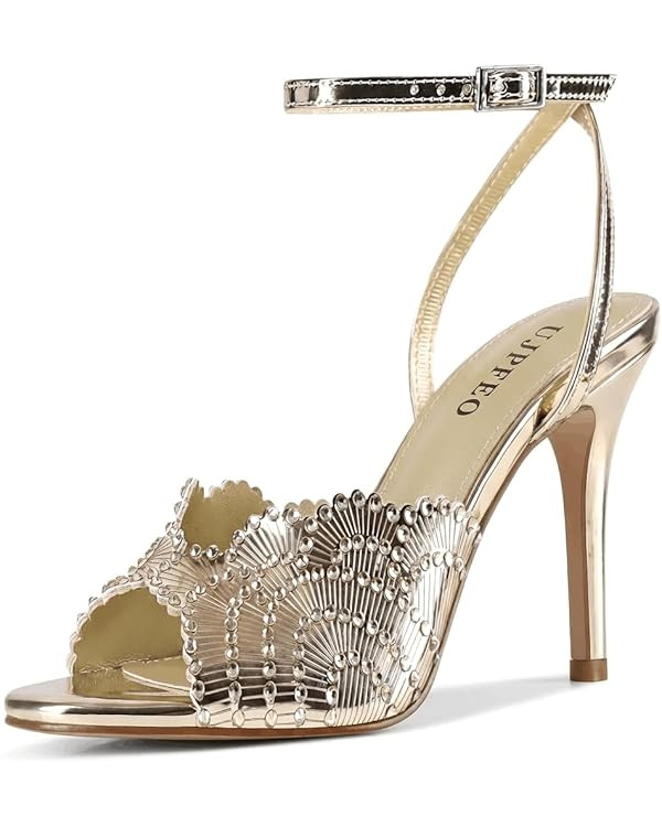 UJPFEO Rhinestone High Heels Ankle Strap Round Open Toe Stiletos Buckle Heels Dressy Wedding Dres... | Amazon (US)