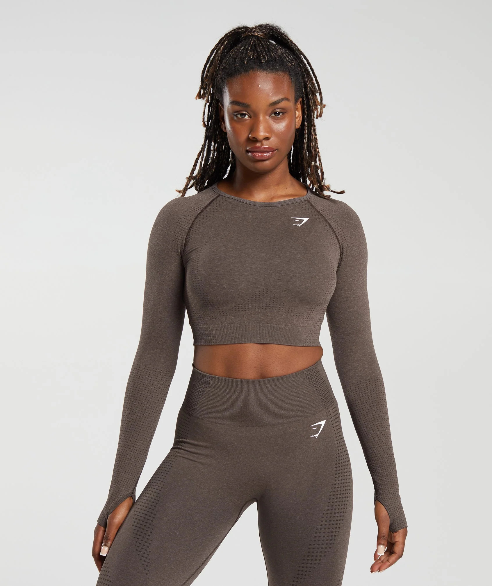 Gymshark Vital Seamless 2.0 Long Sleeve Crop Top - Brown Marl | Gymshark UK