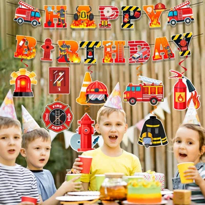 Fire Truck Birthday Decorations Set - Firetruck Birthday Decorations Banner | Wayfair North America