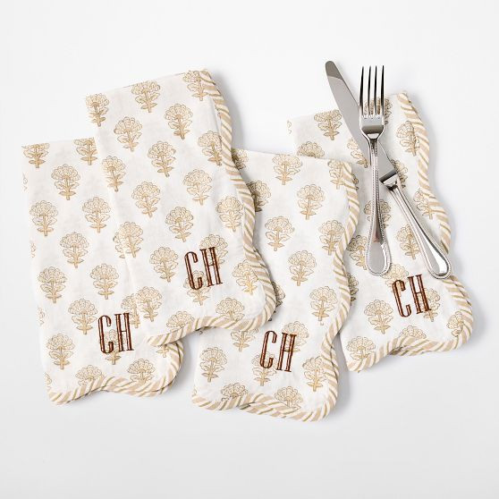 Scalloped Block Print Napkins, Set of 4 | Mark and Graham