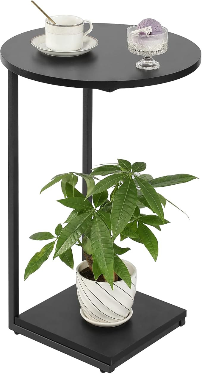 C Shaped End Table,Round C Table,Snack Side Table for Sofa and Bed, Living Room(Black), 15D x 15W... | Amazon (US)